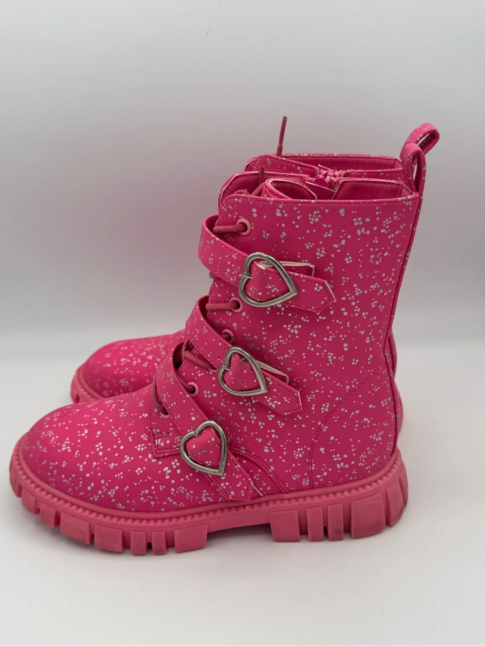 Olivia Miller ‘Love Me’ Pink Heart-Accent Glitter Combat Boots